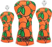 [montela golf] Club Covers Orange Golf Head Cover Driver Covers Fairway Wood Headcover Hybrid Cover Leather Golf Headcover for Scotty Cameron Taylormade Titleist Odyssey