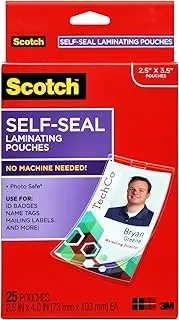 Scotch Self-Sealing Laminating Pouches for Business Cards/ID Protector with Clips LS852