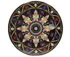 36" Black Marble Table Top – Pietra Dura Mosaic Design Table Top ,Center ,Dining
