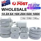 20W PD Cable For iPhone 14 13 12 11 8 USB Type C Fast Power Adapter Lot AU Block