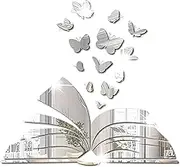 Gripebao Reading Corner Decor Acrylic Mirror Stickers, Peel and Stick Book Lover Butterfly Wall Stickers, Vinyl Read Sign Wall Deal, Home Library Wall Art Decoration for Classroom Reading Nook, Silver