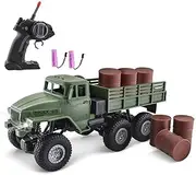 GoolRC RC Military Truck, 1:16 Scale 6WD Remote Control Car, Off-Road RC Crawler, RC Army Cars with LED Light and 2 Batteries, All Terrain RC Military Carrier Truck for Kids and Adults