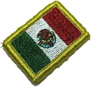 [BR44] BP0050V31 Mexico Flag Embroidered Patch Gold Border Uniform Kart Kimono, Hook Fasteners Attach to Tactical Hats and Gears