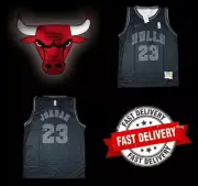 CHICAGO BULLS NBA BLACK AND GREY MICHAEL JORDAN 23 JERSEY SIZE 2XL