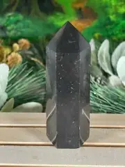 Tower - Black Tourmaline Jasper Natural Stone Quartz Crystal Obelisk Point - 229