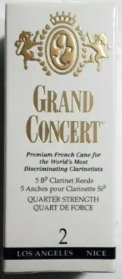 Grand Concert Bb Clarinet Reeds, #2, French File Cut, Sealed Box Of 5