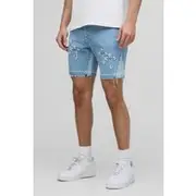 Mens Light Blue Slim Fit Cross Applique Gusset Shorts