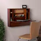 Space Saver Wooden Wall Mount Fold Out Floating Desk w/Shelves Cubbies, Drawer