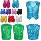 Unisex Kid Sparkly Sequin Waistcoat Jacket Hip Hop Dance Vest Stage Show Costume