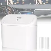 Car Trash Can, Mini Car Bin with Lid 2 Trash Bag White, Cute Car Accessories for Storage and Organization，Small Trash Can for Kitchen，Bedroom and Office (Car Trash Can White)