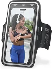 Spigen Dynamic Shield Armband Universal Sweatproof Phone Pouch Dry Bag Case, Sports Running Gym Holder for iPhone 16 15 14 13 12 Pro Max mini Plus, Galaxy S25 S24 S23 S22 Plus Ultra, Pixel - Black