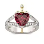 【戒指】創意愛心形紅寶石皇冠公主戒指925銀鍍18K黃金分色戒子女生指環戒指飾品