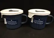 NEW Set of 2 CorningWare Colours Stoneware 20 Oz Blue Soup Mugs with Vented Lid
