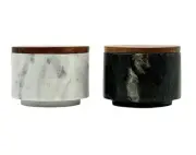 Marble Salt Cellar Pepper Cellar Set, Stackable Large Black/Grey & White Salt...