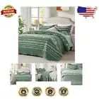 Luxury King Size Olive Green Checkered Quilt Set - 3-Piece Lightweight Comforter