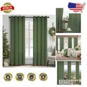 84-Inch Long Olive Green Grommet Curtains - Set of 2 for Living & Bedroom