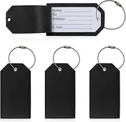 Modixun 4pcs Luggage Tags with Full Back Privacy Cover, Leather Suitcase Tags Identifiers with Stainless Steel Loops, Suitcase Labels ID Tags for Travel Baggage Bag, Black