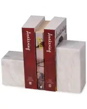 Bey-Berk Hathaway White Marble Cube Design Bookends