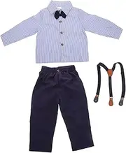 [Healeved] Toddler Suit for Boys Long Dress Shirt Overalls British Gentleman Style Comfortable Polyester 1 Set