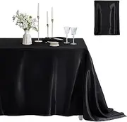 Counfeisly 1 Pack Rectangle Tablecloth Stain Resistant Wrinkle Free Silkly Soft Table Cloth, Satin Dining Table Cloths for Dining Room, Indoor and Outdoor Use, 60 x 102 Inches, Black
