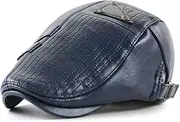 [Ueither] Men's Adjustable Flat Cap PU Leather Newsboy Cap Peaked Cap