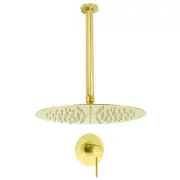 Brushed Gold 12'' Shower Rain Head Ceiling Extension Arm Mixer Valve Round Combo
