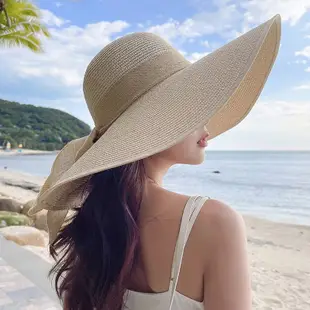 草帽 女夏季 防曬 超大帽簷 遮陽帽 沙灘 海邊 度假 太陽帽子 可折疊 帽子 潮