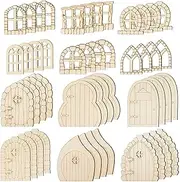 Fairy Door Wooden Fairy Doors for Tree Unfinished Mini Window Fairy House DIY Kit Fairy Grden Accessories for Home 48 Pcs Style 2, Fairy Garden Accessories