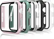 (5 Pack) Tempered Glass Screen Protector Case Compatible with Apple Watch Series 4/5/6/SE 40mm Full Protection HD Hard PC Cover Case Compatible for iWatch SE 6 5 4 (40mm)
