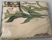 Vintage Utica Narcissus Celadon Fitted Sheet No Iron Percale Twin JP Stevens NOS