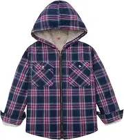 [ThCreasa] Girls Plaid Flannel Jacket Sherpa Fleece Lined Zip Up Winter Shirts with Hood