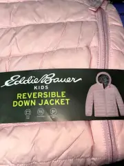 Eddie Bauer Girls Reversible Jacket Full Zip Hooded (Pink Floral, L 14/16) NWT