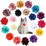 20 Colors Dog Collar Bows Flowers Multi Color Accessory Pet Bow Ties Flower Collars Multicolored for Dogs Grooming Cat Puppy Collar Grooming Accessories, Chiffon Fabric