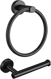 Pynsseu Bathroom Towel Ring Set, 304 Stainless Steel Matte Black Hardware Accessories Set includes Hand Towel Holder, Toilet Paper Holder Black, Bathroom Hand Towel Holder