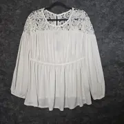 Torrid Top Womens 1X White Crochet Stretch Waist Cottage Peasant Romantic New