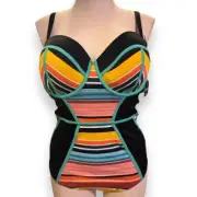 New Torrid 3 (3X 22/24) One Piece Slim Fix Underwire Padded Striped Swimsuit