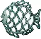 Cast Iron Cute Fish Trivet for Wood Stove - Dia-7.5 Inch Dark Green Finish - Rus