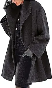 [Generic] Fashion Women's Winter Wool Coat 2025 Long Sleeve Button Down Pea Coats Wool Blend Peacoat Trench Jacket Outwear New