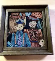 Vintage Framed Needlework Art Wall Decor Home Family Petite 6 1/2 in by 6 1/2
