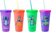 Silver Buffalo Lilo and Stitch Tropical Poses 4 Pack Color Change Plastic Tumbler, 24 Ounces