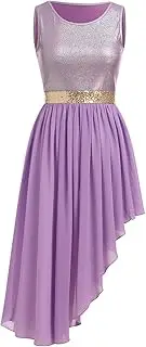 [IBAKOM] Praise Dance Dress Women Metallic Tank Top Sequin Waist Chiffon Skirt Worship Overlay and Tunic Liturgical Dancewear