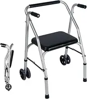 Standard Walker,Aluminum Folding Lightweight Walkers with Seat Support up to 300lbs,Adjustable Height Walker and Anti Slip Ferrule Feet to Aid Stability and Confidence When Walking Aid