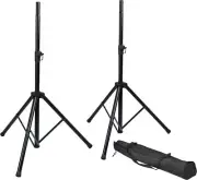 Pair of Adjustable Tripod DJ PA Speaker Stands with Carry Bag