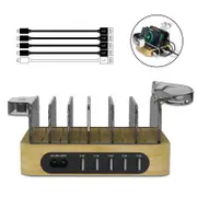 Bamboo Charging Station for Multiple Devices Dock Organizer with 5 USB Ports and 5 Charging Cables