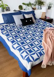 Graphic Patchwork Blue and White Orange Peel FINISHED QUILT