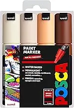 Posca PC-8K Water Based Permanent Marker Paint Art Pens - 8mm Chisel Tip Nib - Set of 4 in Plastic Wallet - Warm Neutral Tones