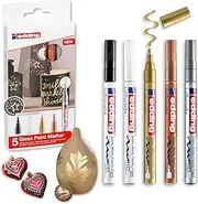 Edding 753 Gloss Paint Marker Metallic Calligraphy Tip 1-2, 5 mm Set of 5 For Painting, Crafts, Decorating, Labelling Glass, Stone, Wood, Plastic and Paper. Waterproof
