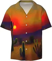 [YANYU] Sunset Cactus in Desert Print Hawaiian Shirts Men Short Sleeve Button Down Cuban Collar Shirt Summer Beach Days