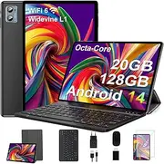 Android 14 10" Tablet with 20GB RAM, 128GB ROM, WiFi 6, 5G + 2.4G WiFi, Octa-Core, Widevine L1, GMS Bluetooth 5.0 Certified, Touchpad with Keyboard, Mouse and Cover