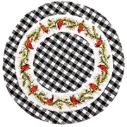 New Farmhouse WHITE BLACK CHECK RED BIRD CARDINAL TABLE MAT Round Doily 14"